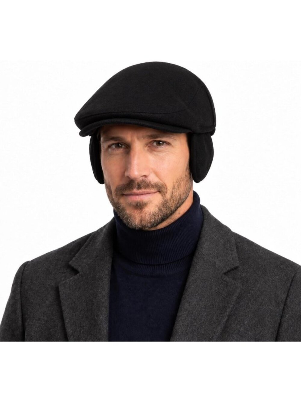 TOP-EX Men's 50% Wool Blend Flat Cap with Ear Flaps, Quilted Satin Lining